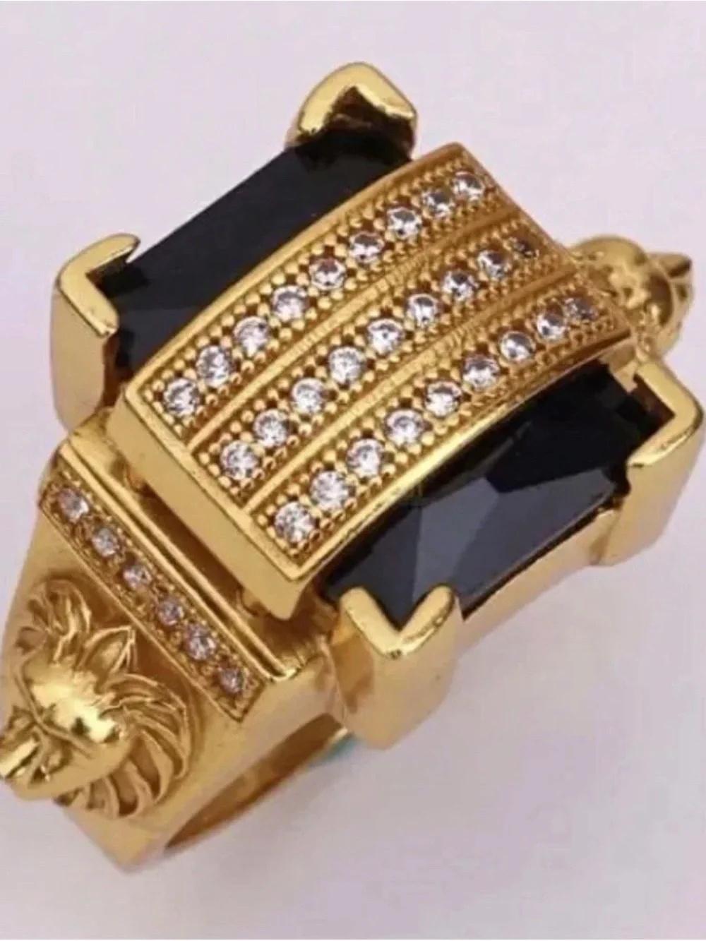 Gold-Tone Black Stone Pavé Ring